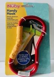 Nuby Large Handy Hook Carabiner Stroller Clip with Textured Soft Grip, Colors