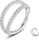 16G Silver 8mm Hinged Nose Ring Hoop Double Open Ring Diamonds Septum Piercing J