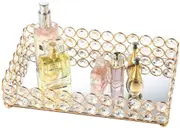 Crystal Beads Jewelry Holder Tray Makeup Organizer Tray (Gold)