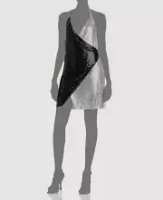 $795 Alice + Olivia Women's Black Ally Chainmail Halter Neck Mini Dress Size 14