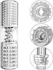 Male Masturbators, Portable Transparent Pocket Pussy Stroker Trainer Open Ended Realistic Spiral Textured Blowjob Sex Toys Penis TPE Masturbation Sleeve for Men Masturbator Adult Sex Toys