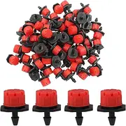 Coufce 100pcs 360 Degree Drip Irrigation Emitters, 1/4 Inch Emitter Dripper for Dripping Irrigation System, red