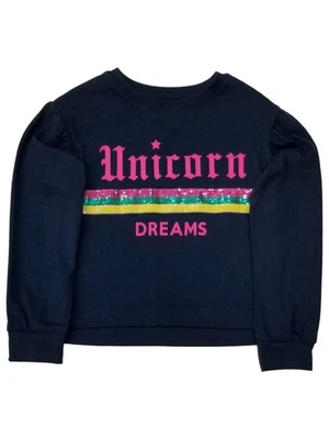 Girls Navy Blue Unicorn Dreams Long Sleeve Colorful Sequins T-Shirt Tee Shirt 6