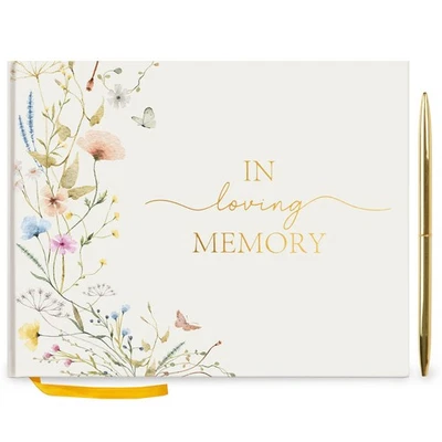 Funeral Guest Book for Memorial Service, in Loving Memory Guest Book with Gol...