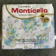 Vtg Retro 70s 80s Cannon Monticello Field Flowers TWIN Flat Sheet Blue Green NOS