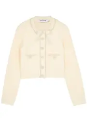 Self-portrait Embellished Cropped Knitted Cardigan - Cream - XL (UK16 / XL) XL (UK16 / XL)