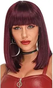 14 inches Wine red Blonde Straight Synthetic Wigs with Bangs Silky Shoulder Length Heat Resistant Wig Fiber Hair for Women Cosplay or Daily Wear