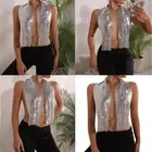 Women s Top with Backless Designs Glitter Sequins Body Jewelry Camisole