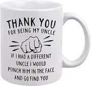DQG CVT Best Uncle Gift - Thank You for Being My Uncle Funny Coffee Mug - Gag Gifts for Uncles - Cool Fathers Day Birthday Ideas from Niece Nephew - Uncle's Novelty Tea Cup 11oz White