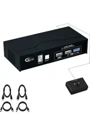 8K KVM Switch 60Hz 4K144Hz 2 Port USB 3.0 Displayport 1.4 with All Input Cables