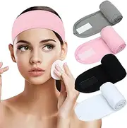 Spa Facial Headband Head Wrap Adjustable Terry Cloth Hair Band 4 Counts Stretch Towel for Washing Face, Skincare，Shower, Facial Mask Bath, Makeup and Sport(white black pink gray)