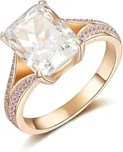 [TUSRORSU] 4 Carat Radiant Cut Engagement Rings for Women CZ Simulated Champagne Gold Diamond Rings S925 Sterling Silver Rings Wedding Rings for Bridal Wife