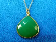 Green Chalcedony Teardrop Pendant Necklace, LaSoula Terra Collection, 24" Chain