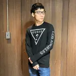 美國百分百【全新真品】GUESS 上衣 長T 長袖T恤 T-SHIRT 男裝 休閒 LOGO 黑色 M號 AD21