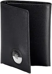 [Stealth Mode] RFID Blocking Mens Wallet With Airtag Holder - Trifold with 9 Credit Card Slots, ID Window, Compatible with Apple Air Tag, Napa Leather, Large Capacity, Black, Rfid Leather Trifold Wallet