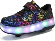 [Husk'sWare] HUSKSWARE Roller Skates, 2-Wheel Skateboard Shoes, Adjustable Multifunctional Sports Shoes, USB Charging Mode, for Boys and Girls, Sizes 31-40 EU.