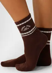 [Lorna Jane] Lotus Crew Socks in Black, Cotton One Size Truffle/Porcelain