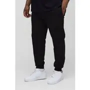 Mens Black Plus 260GSM Loopback Skinny Fit Basic Joggers