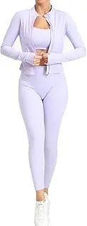 [DSAoTeng] Women's Seamless High Waist Leggings Sports Bra Zip Jacket 3 Piece Sets-High Waist Tummy Control Activewear for Yoga Gym (Light Purple,L), Light Purple, L