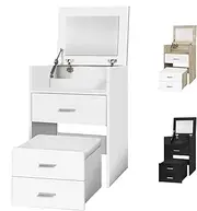 ALFORDSON Dressing Table Makeup Vanity Desk with Flip-up Mirror and Stool, Compact Foldable Tabletop Bed Side Storage Cabinet, Small Vanity Dresser Organiser with Drawers for Women Bedroom, White