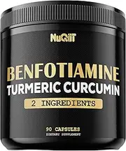 Benfotiamine 300mg Organic Turmeric Curcumin 1000mg Supplement - 2in1 Equivalent to 1300mg - 90 Capsules 3 Month for Cognitive Function, Joint, Digestive & Immune Support