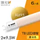 德國巴斯夫 臻光彩LED燈管T8 2呎 9.5W 小橘護眼 燈泡色6入組