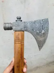 Handmade Damascus Steel Tomahawk Axe Wooden Pipe Smoking Handle Axe With Sheath