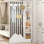 Wall Room Divider, Wall Privacy Screens, Storage Cabinet with Shelves and Coat Rack Cabinet, Modern Freestanding Wood Room Divider Screen, for Apartment/Office(White,100cm/39.3in)