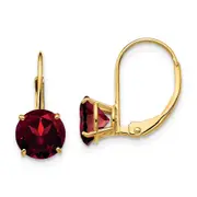 14k Yellow Gold Garnet Round Leverback Earrings