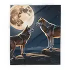 Wolves Throw Blanket - Two wolves and full moon Fleece Blanket 50x60