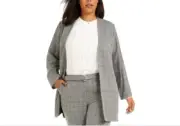 Calvin Klein Women's Plus Size Collarless Windowpane Topper Jacket, Grey Sz-16W