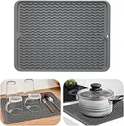 Silicone Dish Drying Mat, JOMWEN Draining Board Mat, 30x40cm Heat Resistant Dish Draining Mat for Kitchen, Non-Slip Silicone Trivet, Table Mat, Placemat, Spoon Rest, Coaster (Grey)