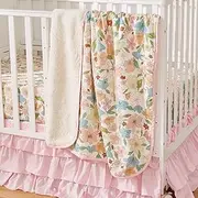 Brandream Floral Crib Bedding Set for Baby Girls 3 Pieces Nursery Bedding Set with Enchanting Blossoms Painterly Petals Leaves Design, Cotton