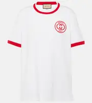 [Gucci] Gucci Logo embroidered cotton jersey T-shirt AU 14 white