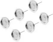 [Anneome] 40 Pcs Stainless Steel Stud Earrings Silver Earrings Stainless Steel Tray Round Serving Tray Blank Earring Bezel Trays Ear Stud Round Ear Studs Metal Woman Round Ear Stud Mosaic