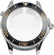 1pc 42mm Silver Seamaster 300 Mechanical Case with Black Ceramic Bezel for NH35 NH36 Movement Seamaster Case NH35 Diving Watch Cases(Black-B)