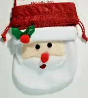 Santa Novelty Gift Bag Decorations Drawstring Holiday Christmas Shimmery Felt