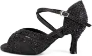 DKZSYIM Women Rhinestone Latin Ballroom Dance Shoes Bachata Salsa Practice...