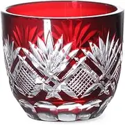 J-Kitchens Retro Kiriko Glass Cup, Japanese Sake, Diameter 2.4 x H2.0 inches (60 x 50 mm), 2.4 fl oz (70 cc), Hana to Arrow, Red, Hanashou, Current Model