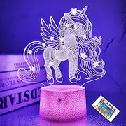 Unicorn 3D Lamp for Girls, Coopark LED Illusion Night Light with 16 Colors Changing Remote Control Dimmable, Bedroom Decor Best Festival Birthday Gift to Kid Toddler Nursery