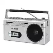 Mini Bluetooth Boombox with Cassette Player, Recorder and Am/FM Radio, Silver