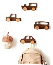 Kids Coat Hooks Wall Mount, Walnut Car-Shaped Coat Rack Heavy Duty for