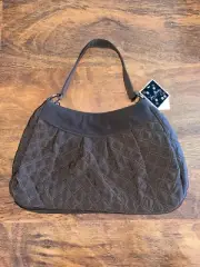 Vera Bradley Microfiber ESPRESSO LARGE HOBO PURSE Brown Double Square Stitch NWT