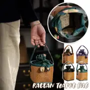 Rattan Square Travel Bag Portable Organizer Cup Teapot Drawstring Pocket Outdoor