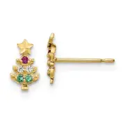 Real 14K Madi K Red & Yellow CZ & Green Glass Christmas Tree Post Earrings