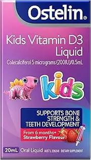 Ostelin Kids Vitamin D3 Liquid 20mL - Vitamin D Supports Bone Strength, Healthy Immune System & Muscle Function - Aids Bone & Teeth Development - For Infants 6+ Months & Children up to 12 Years