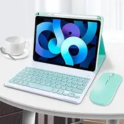 iPad 9th 8th 7th Generation Air 3 Pro 10.5 Keyboard Case Mouse, Magnetically Detachable Wireless Color Keyboard Slim Lightweight Smart Case with Pencil Holder (Mint Green)