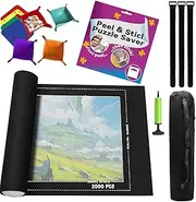 2000 Pieces Jigsaw Puzzle Mat Roll Up with 18 Puzzle Saver Sheets & 6 Hooks, Sorting Trays, Hand Pump, Inflatable Tube, Storage Bag - Portable Roll Up Puzzles Keeper (Black)
