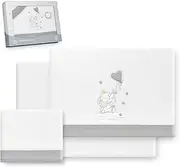 Interbaby - Cot Sheet Set 60 x 120 cm 100% Polyester | Warm Coral Cot Sheet | Includes Fitted Sheet, Top Sheet and Pillowcase | Ideal for Winter | Elephant Balloon Heart White/Grey