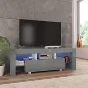 TV Unit, TV Cabinet Entertainment Unit with LED Lights, Living Room Bedroom TV Stand Unit Home Furniture, High Gloss Grey 130x35x45 cm